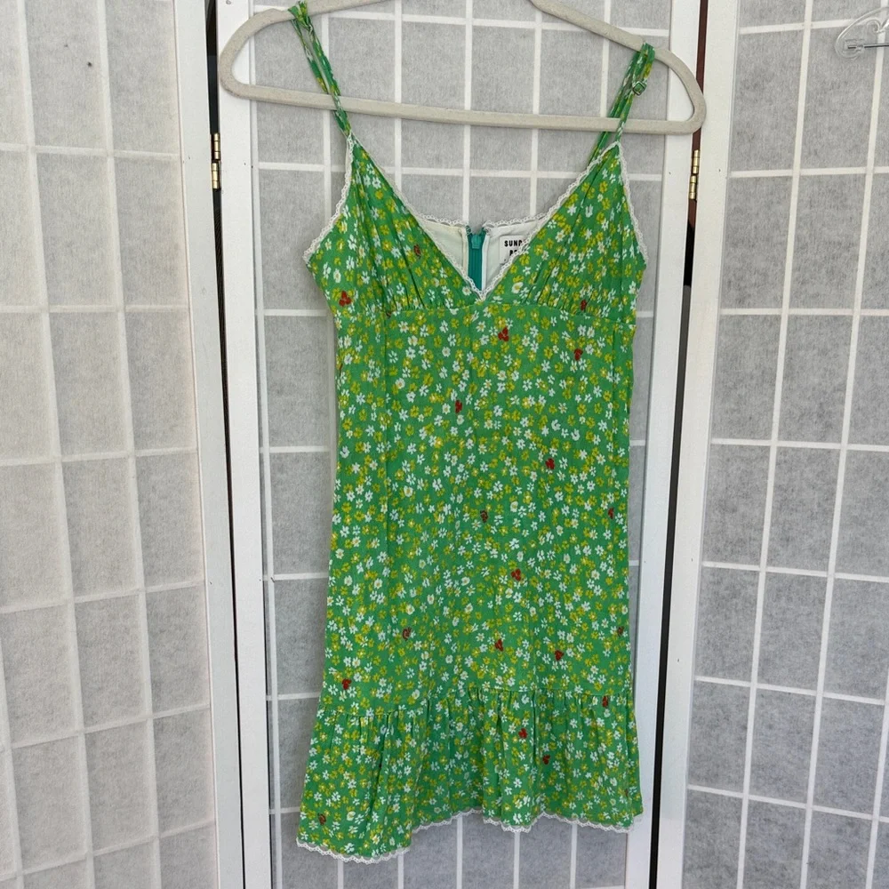 Aritzia Sunday Best Floral Green Floral Mini Dress Size 2 - Picture 3 of 6